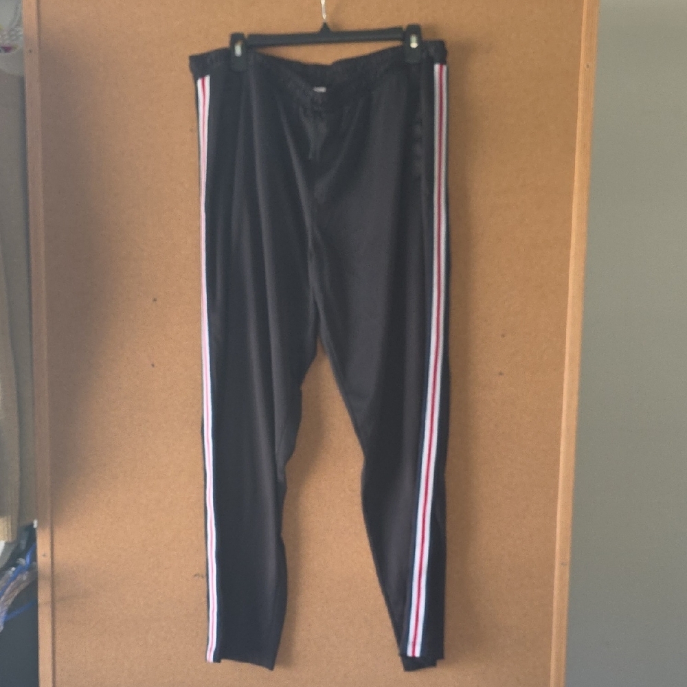 Y2K Black Track Pants XLG  Triple Side Stripe  Retro Athleisure